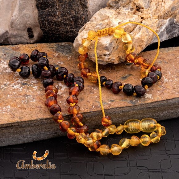 Baby teething Baltic Amber Necklace an bracelet Set 13" and adjustable bracelet - Picture 7 of 16